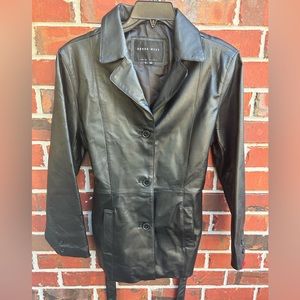 Brook West Women’s Black Leather Long Sleeve Button Down Jacket